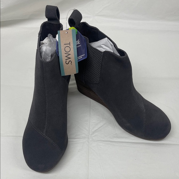 TOMS Charcoal Suede Wedge Booties - Picture 2 of 12